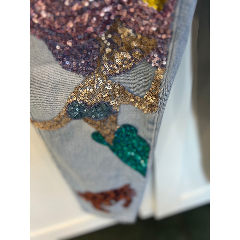 Topshop Mermaid Sequin Jeans Light Wash Ocean/Sea Life  Whimsical Art to Wear - Picture 8 of 15